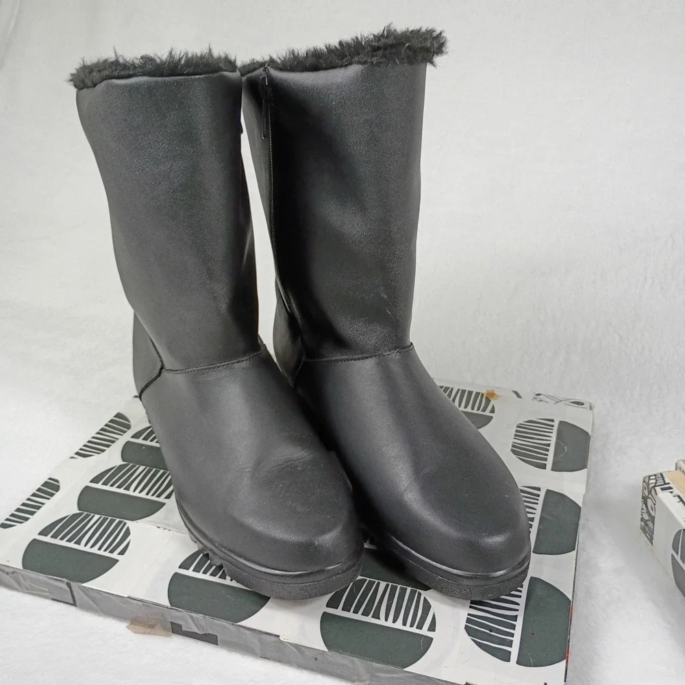 Toe Warmers Womens Black Winter Boots T98836 Faux Fur Lined Mid Calf Size‎ 11 M